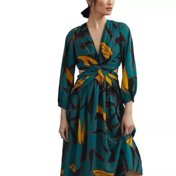 Anthropologie Dresses & Skirts - Anthropologie Ranna Gill Womens Cut-Out Midi Dress Sz XL Multicolor Long Sleeve